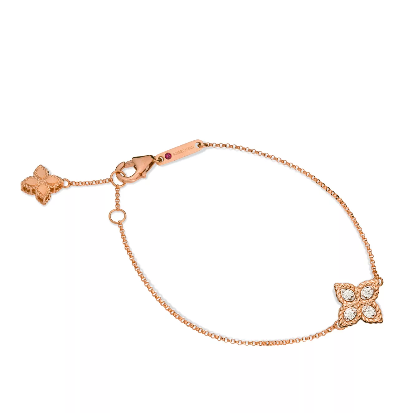 Bilərzik Roberto Coin Princess Flower, çəhrayı qızıl, ağ qızıl, yaqut, brilyant — ADR777BR1039RW