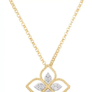 Boyunbağı Roberto Coin Princess Flower, ağ qızıl, sarı qızıl, yaqut, brilyant — ADR777CL2665YW