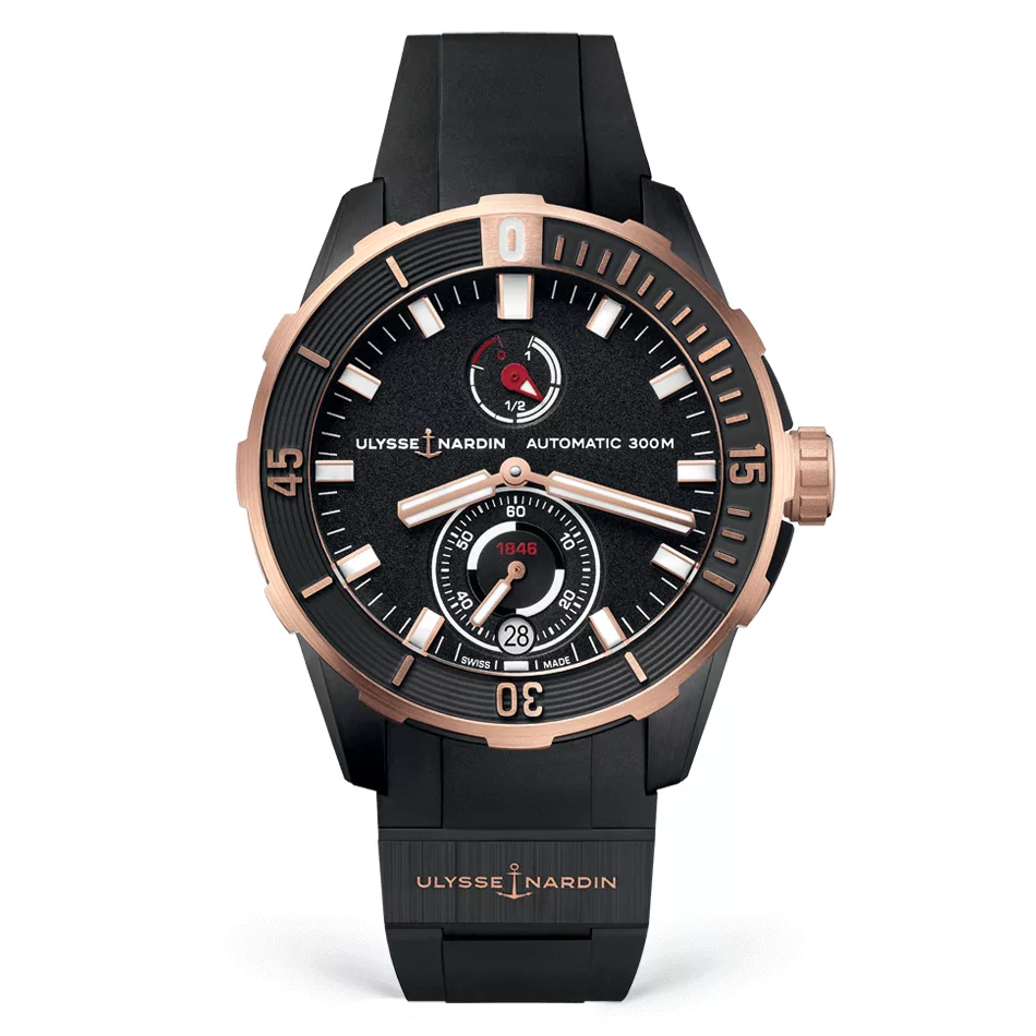 Kişi qol saatı Ulysse Nardin Diver, titan / 18 karatlıq çəhrayı qızıl, 44 mm — 11851703BLACK