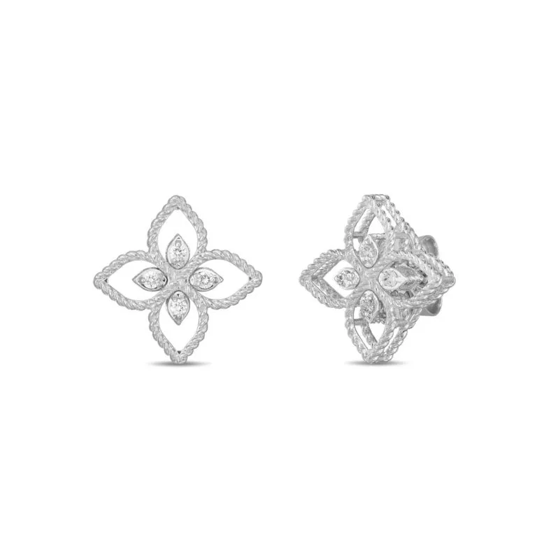 Sırğalar Roberto Coin Princess Flower, ağ qızıl, yaqut, brilyant (8; 0.10) — ADR777EA2666W