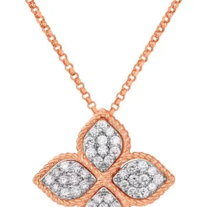 Boyunbağı Roberto Coin Princess Flower, çəhrayı qızıl, ağ qızıl, yaqut, brilyant — ADR777CL0652RW