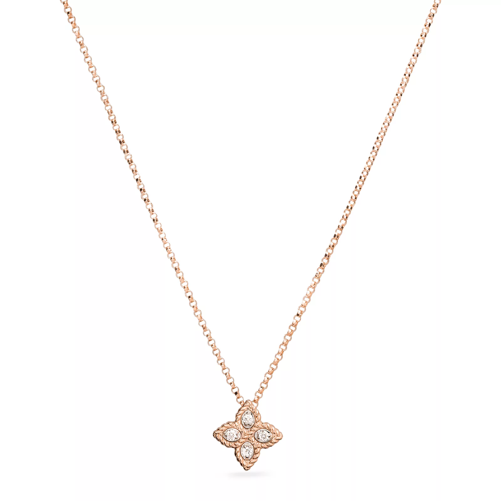 Boyunbağı Roberto Coin Princess Flower, çəhrayı qızıl, ağ qızıl, yaqut, brilyant — ADR777CL0679RW