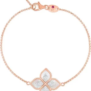 Bilərzik Roberto Coin Princess Flower, çəhrayı qızıl, ağ qızıl, yaqut, brilyant — ADV888BR183702RW