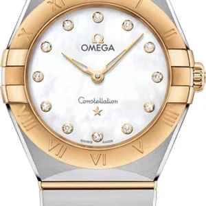 Qadın qol saatı Omega Constellation, polad, sarı qızıl, 28 mm — 13120286055002