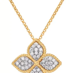 Boyunbağı Roberto Coin Princess Flower, ağ qızıl, sarı qızıl, yaqut, brilyant — ADR777CL0652YW