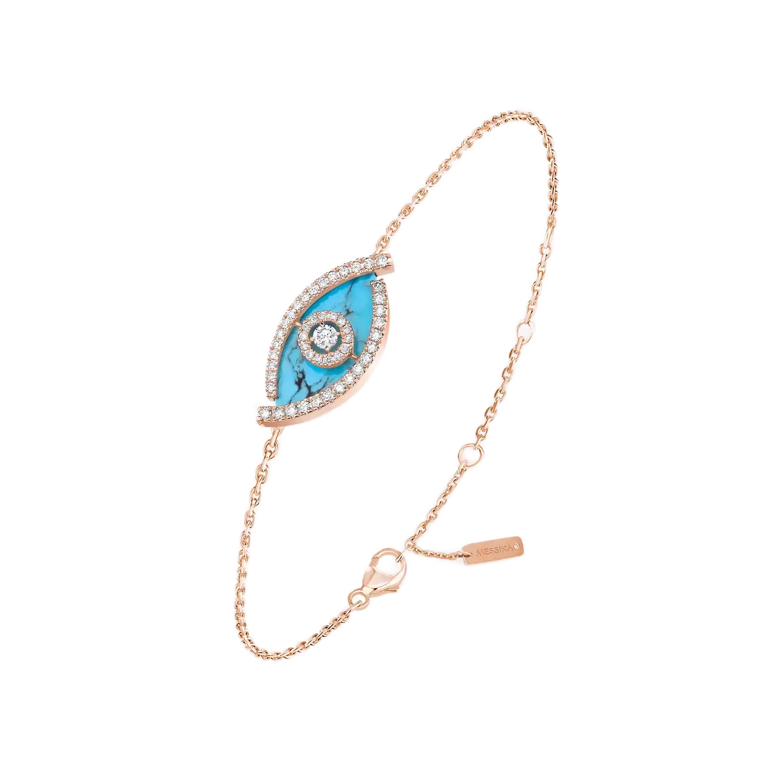 Bilərzik Messika Lucky Eye, çəhrayı qızıl, brilyant, firuzə — 12953PG