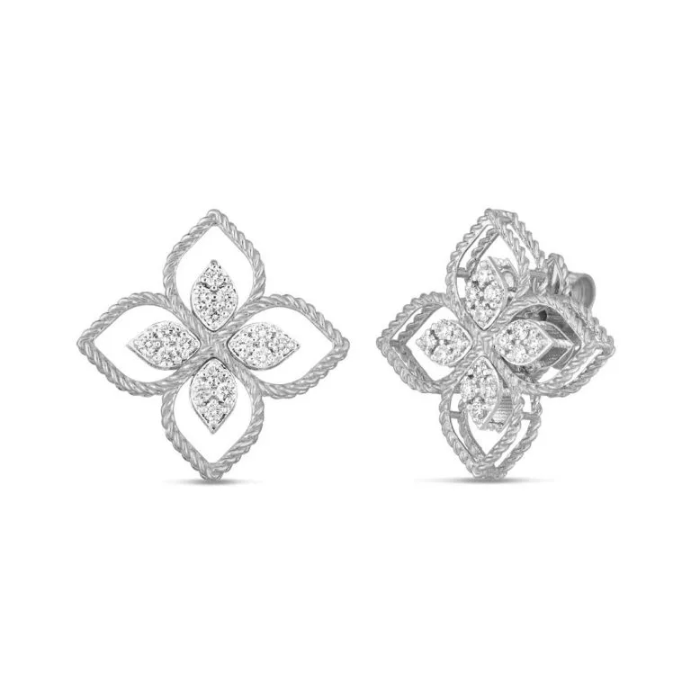 Sırğalar Roberto Coin Princess Flower, ağ qızıl, brilyant, yaqut — ADR777EA2665W