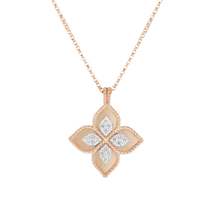 Boyunbağı Roberto Coin Princess Flower, çəhrayı qızıl, ağ qızıl, yaqut, brilyant — ADR888CL1837RW