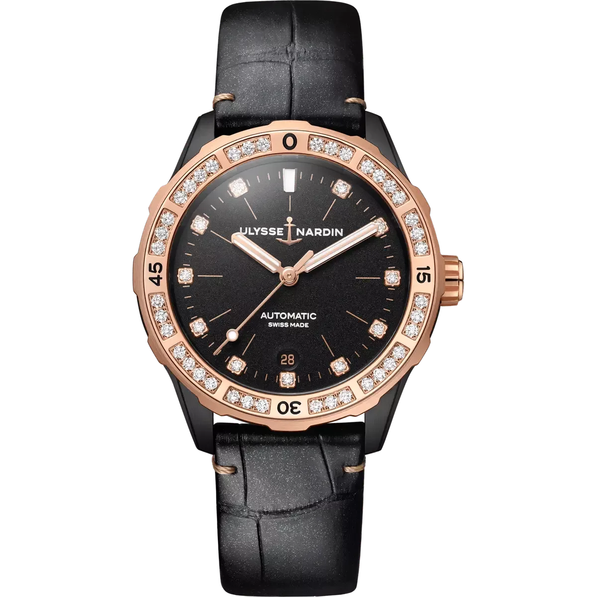Qadın qol saatı Ulysse Nardin Diver, paslanmayan polad / qara pvd, 39 mm — 8165182BBLACK