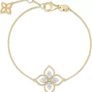 Bilərzik Roberto Coin Princess Flower, ağ qızıl, sarı qızıl, yaqut, brilyant — ADR777BR2665YW