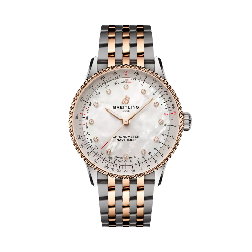 Kişi qol saatı Breitling Navitimer, paslanmayan polad və 18k qırmızı qızıl, 36 mm — U17327211A1U1