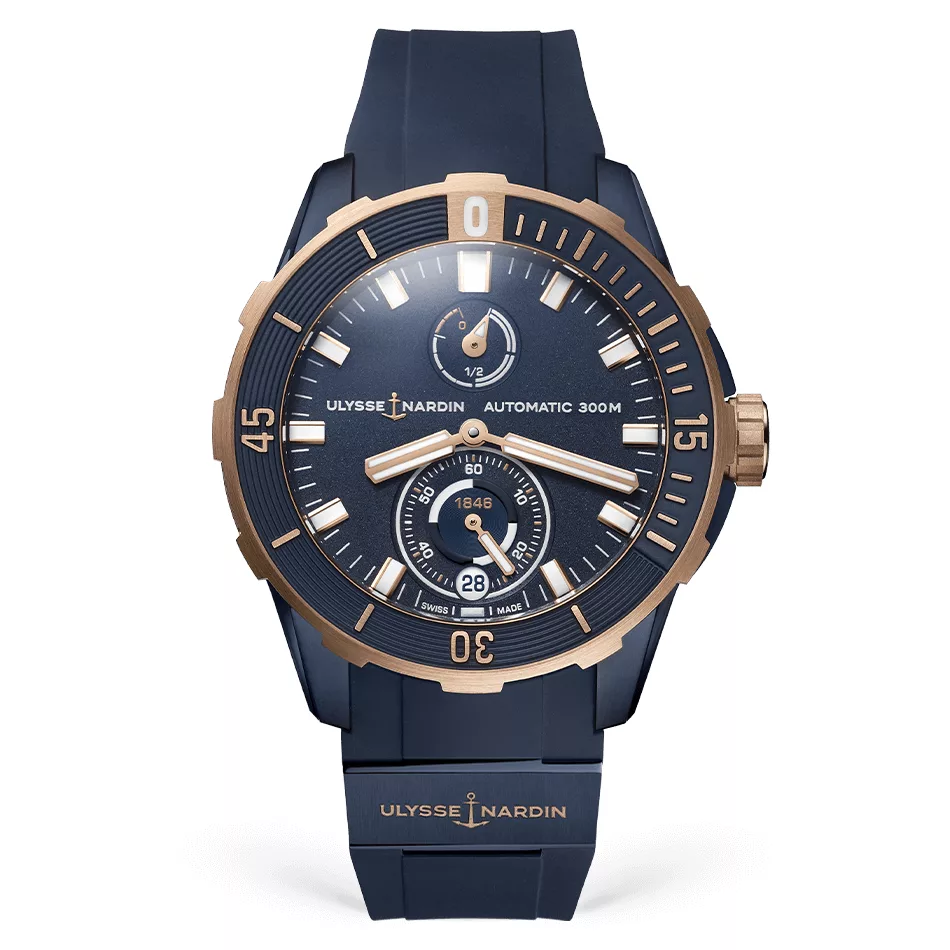 Kişi qol saatı Ulysse Nardin Diver, titan / 18 karatlıq çəhrayı qızıl, 44 mm — 11851703BLUE