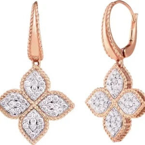 Sırğalar Roberto Coin Princess Flower, çəhrayı qızıl, ağ qızıl, yaqut, brilyant — ADR777EA1091RW