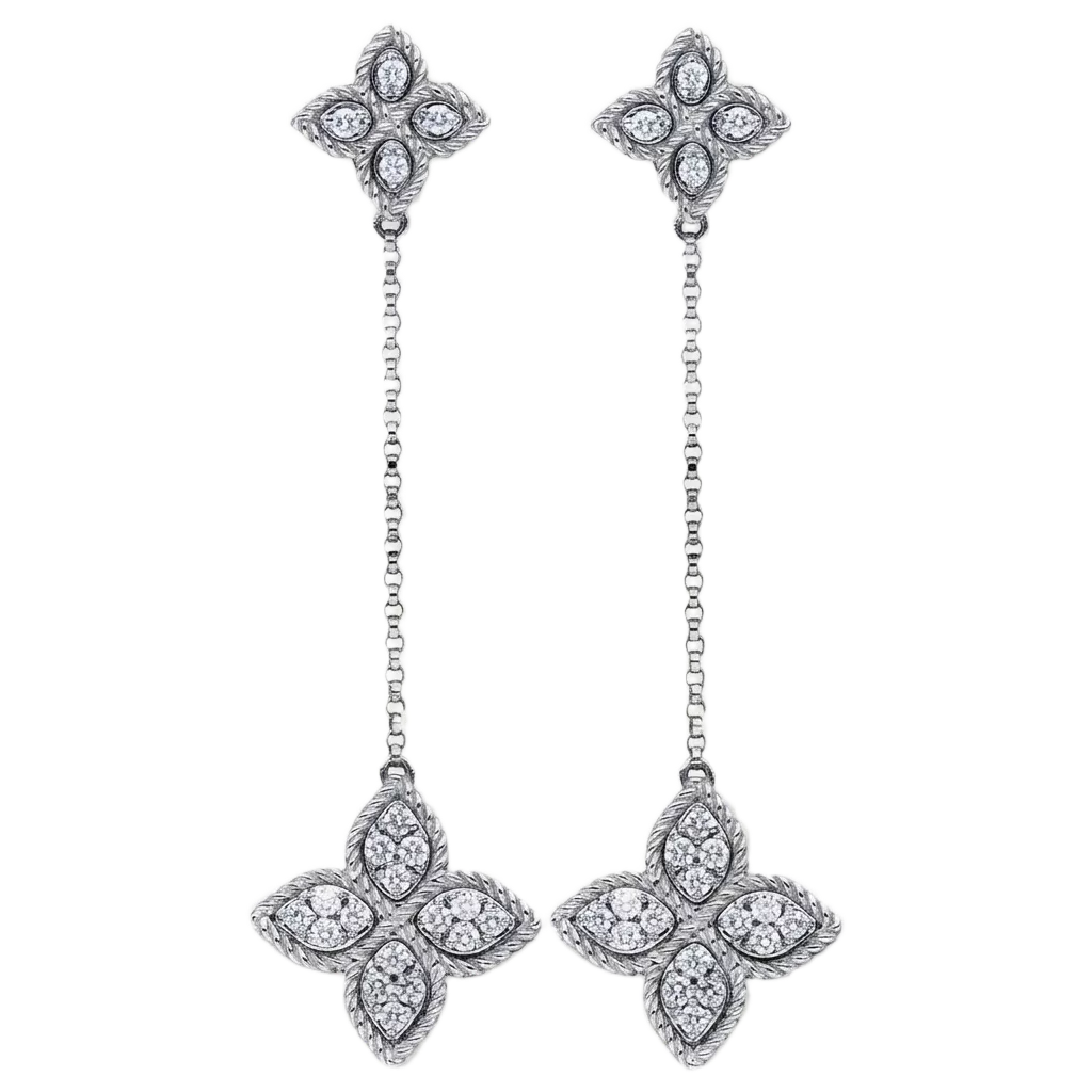 Sırğalar Roberto Coin Princess Flower, ağ qızıl, yaqut, brilyant — ADR777EA0831W