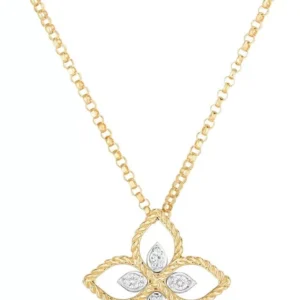 Boyunbağı Roberto Coin Princess Flower, ağ qızıl, sarı qızıl, yaqut, brilyant — ADR777CL2666YW