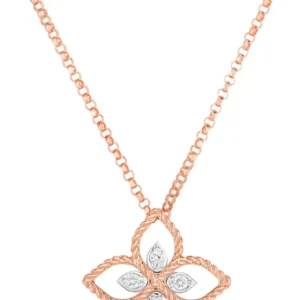 Boyunbağı Roberto Coin Princess Flower, çəhrayı qızıl, ağ qızıl, yaqut, diamonds — ADR777CL2666RW