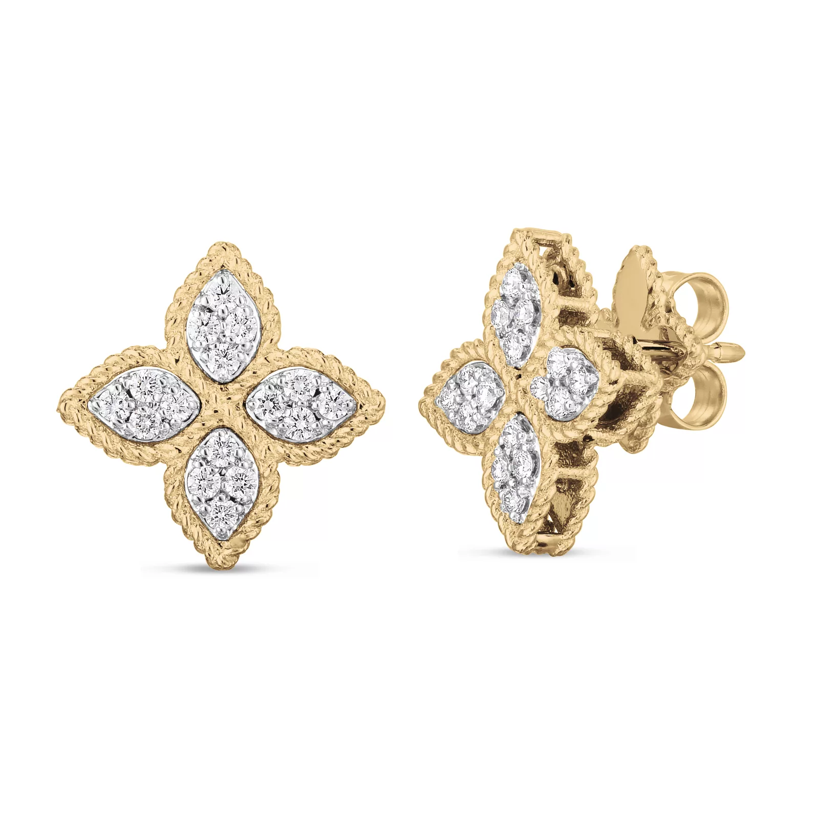 Sırğalar Roberto Coin Princess Flower, ağ qızıl, sarı qızıl, brilyant, yaqut — ADR777EA0639YW
