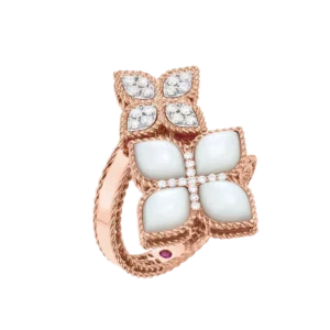 Üzük Roberto Coin Princess Flower, çəhrayı qızıl, ağ qızıl, yaqut, brilyant — ADV888RI1571RW